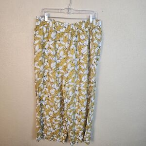 Rachel Zoe Gold and White Floral  100% Linen Wide Leg Pants XL (5815)
